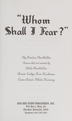 Cover for Whom shall I fear?