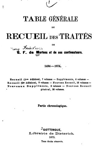 Cover for Table générale du Recueil des traités.