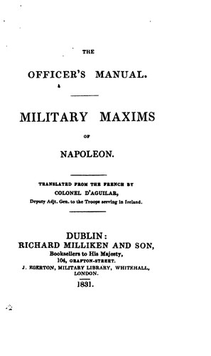 Cover for The officer's manual, military maxims [ed. by - Burnod] tr. by colonel D'Aguilar
