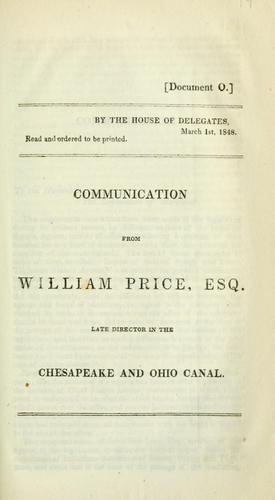 Cover for Communication from William Price, Esq., late director in the Chesapeake and Ohio Canal.