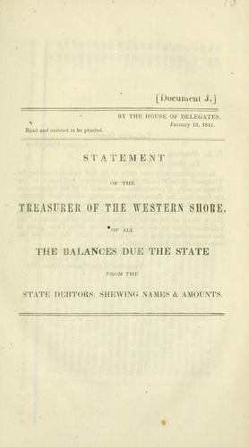 Cover for Statement of the Treasurer of the Western Shore, of all the balances due the state from state debtors