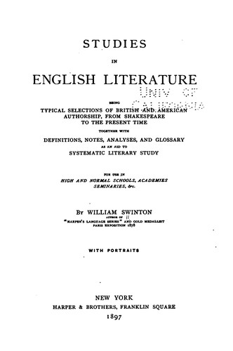 Cover for Studies in English Literature: Being Typical Selections of British and ...