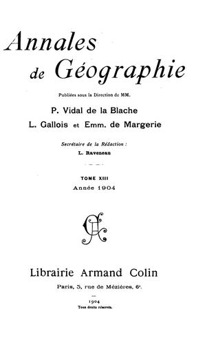 Cover for Annales de géographie