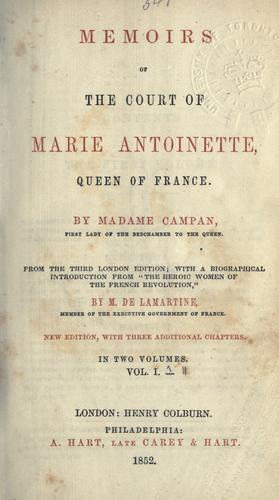 Cover for Memoirs of the court of Marie Antoinette