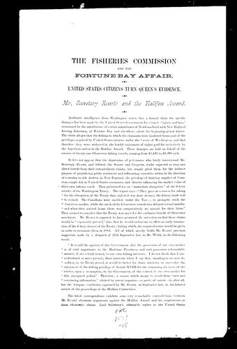 Cover for The Fisheries Commission and the Fortune Bay affair
