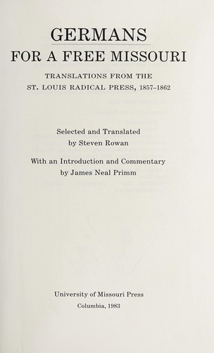Cover for Germans for a free Missouri