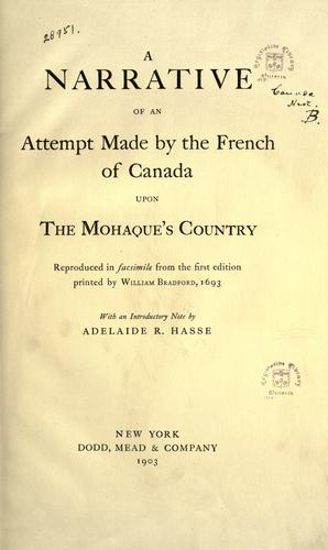 Cover for A narrative of an attempt made by the French of Canada upon the Mohaque's country