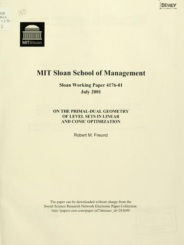 Cover for On the primal-duty geometry of level sets in linear and conic optimization