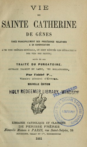 Cover for Vie de Sainte Catherine de G`enes