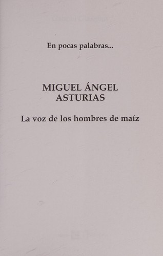 Cover for Miguel Angel Asturias