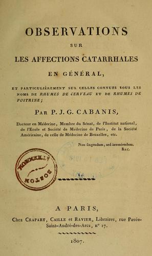 Cover for Observations sur les affections catarrhales en général