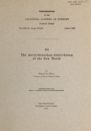 Cover for The Antirrhinoideae-Antirrhineae of the New World
