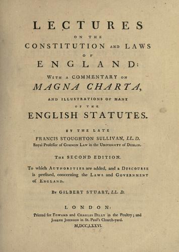 Cover for Lectures on the constitution and laws of England
