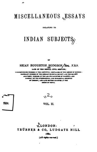 Cover for Miscellaneous essays relating to Indian subjects.