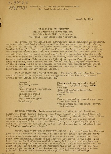 Cover for "Food fights for freedom" Spring program on unrationed and low-point foods will be know as "no-point---low-point foods" promotion
