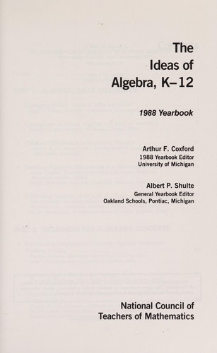 Cover for The Ideas of algebra, K-12