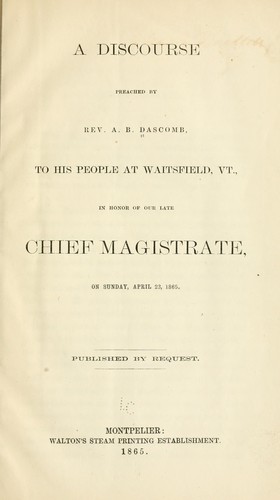 Cover for A discourse preached by Rev. A. B. Dascomb