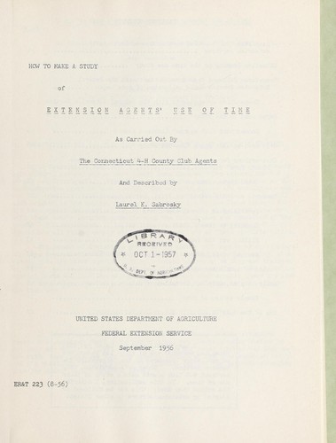 Cover for How to make a study of extension agents' use of time as carried out by the Connecticut 4-H county club agents