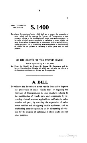 Cover for Motor Vehicle Theft Law Enforcement Act of 1983