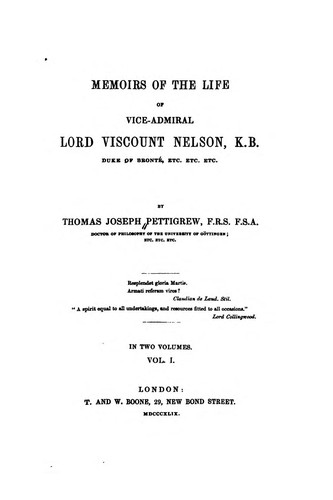 Cover for Memoirs of the Life of Vice-Admiral, Lord Viscount Nelson, K. B., Duke of Bronté, Etc., Etc., Etc