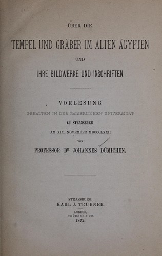 Cover for Über die Tempel und Gräber im alten Ägypten und ihre Bildwerke und Inschriften