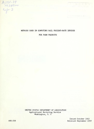 Cover for Methods used in computing rail freight-rate indexes for farm products