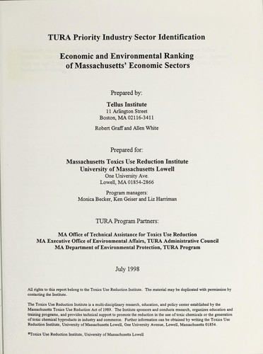 Cover for TURA priority industry sector identification