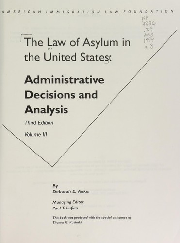 Cover for The law of asylum in the United States
