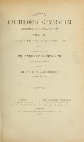 Cover for Acta capitulorum generalium Ordinis Praedicatorum