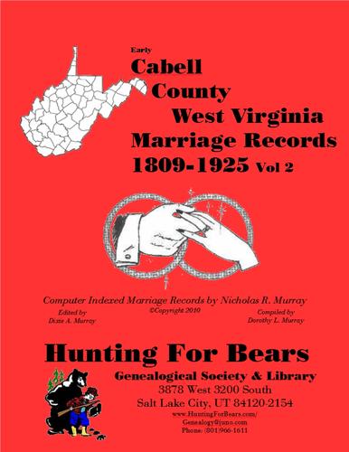 Cover for Cabell Co WV Marriages v2 1809-1925