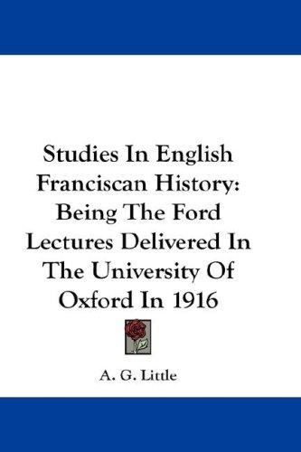 Cover for Studies In English Franciscan History