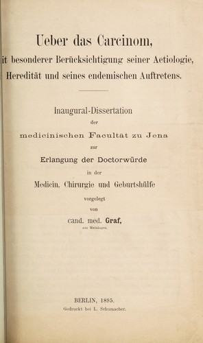 Cover for Ueber das Carcinom
