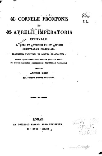 Cover for M. Cornelii Frontonis et M. Avrelii Imperatoris Epistulae