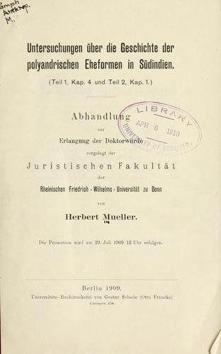Cover for Untersuchungen über die Geschichte der polyandrischen Eheformen in Südindien