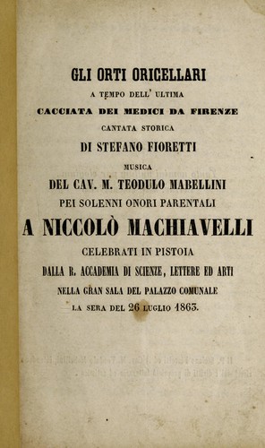 Cover for Gli orti oricellari