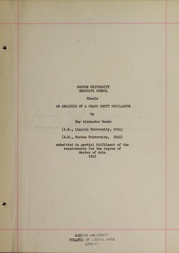 Cover for An analysis of a phase shift oscillator