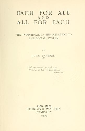 Cover for Each for all and all for each
