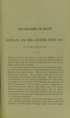 Cover for The progress of death in Scotland and her counties since 1855