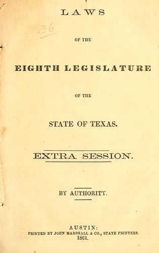 Cover for Laws of the eighth legislature of the state of Texas