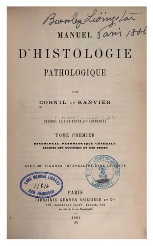 Cover for Manuel d'histologie pathologique v. 1, 1881: 2e et 3e parties.