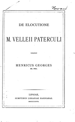 Cover for De elocutione M. Velleii Paterculi...
