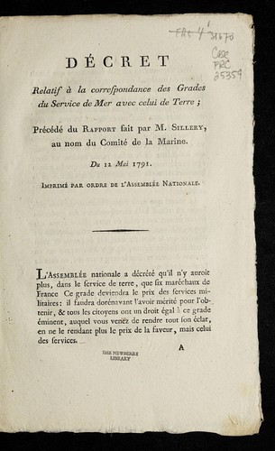 Cover for De cret relatif a   la correspondance des grades du service de mer avec celui de terre