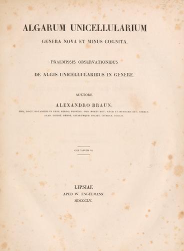 Cover for Algarum unicellularium genera nova et minus cognita
