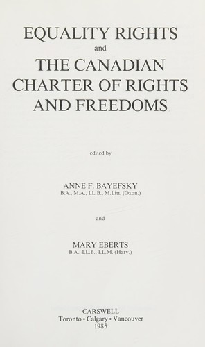 Cover for Equality rights and the Canadian Charter of Rights and Freedoms