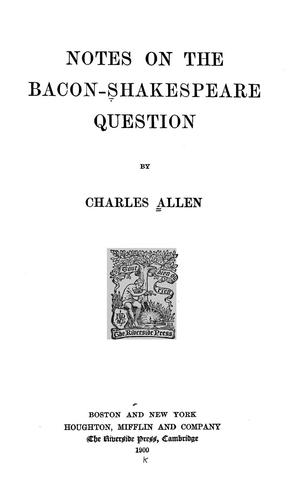 Cover for Notes on the Bacon-Shakespeare question