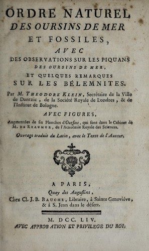 Cover for Ordre naturel des oursins de mer et fossiles