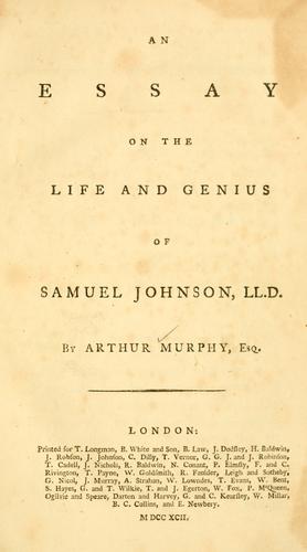 Cover for An essay on the life and genius of Samuel Johnson.