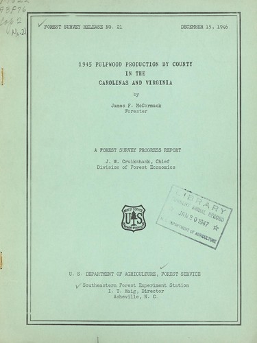 Cover for 1945 Pulpwood production by county in the Carolinas and Virginia