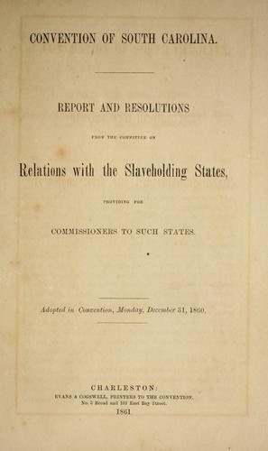 Cover for Report and resolutions form the Committee on Relations with the Slaveholding States, providing for commissioners to such states