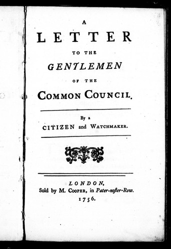 Cover for A letter to the gentlemen of the Common Council